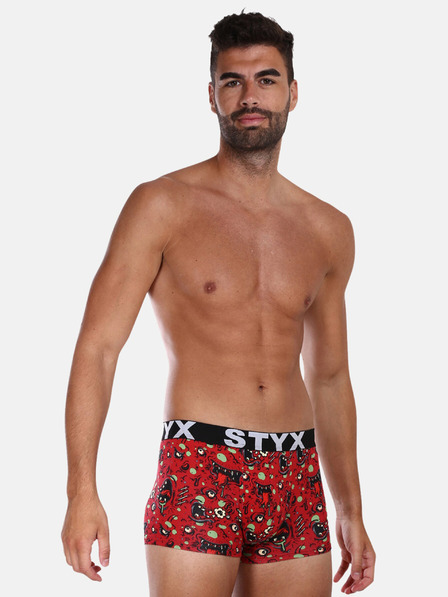 Styx Červené pánske vzorované boxerky Styx Zombie