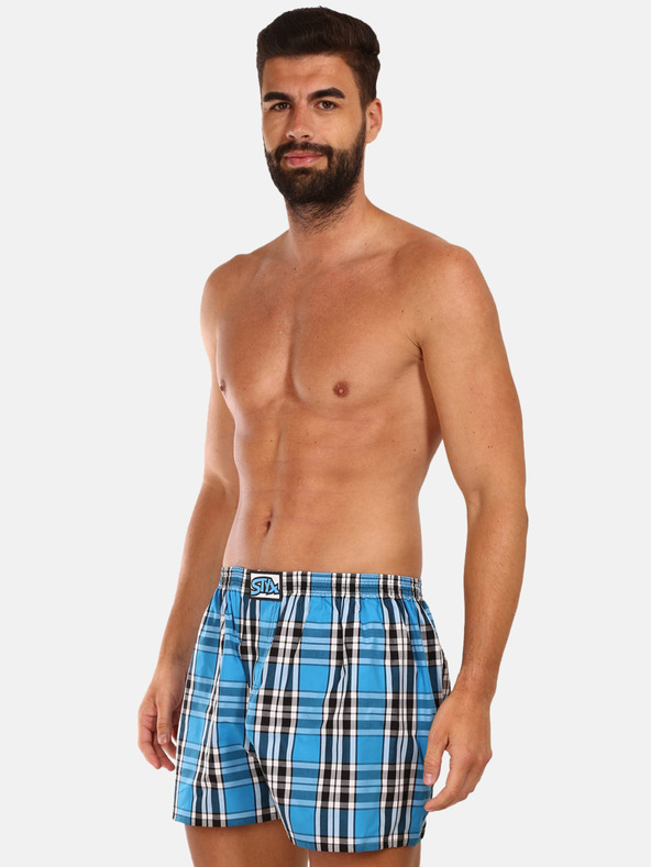Styx Modré pánske kockované šortky Styx
