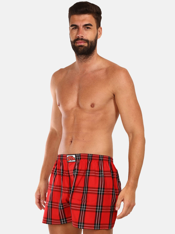 Styx Styx červené pánske kockované šortky
