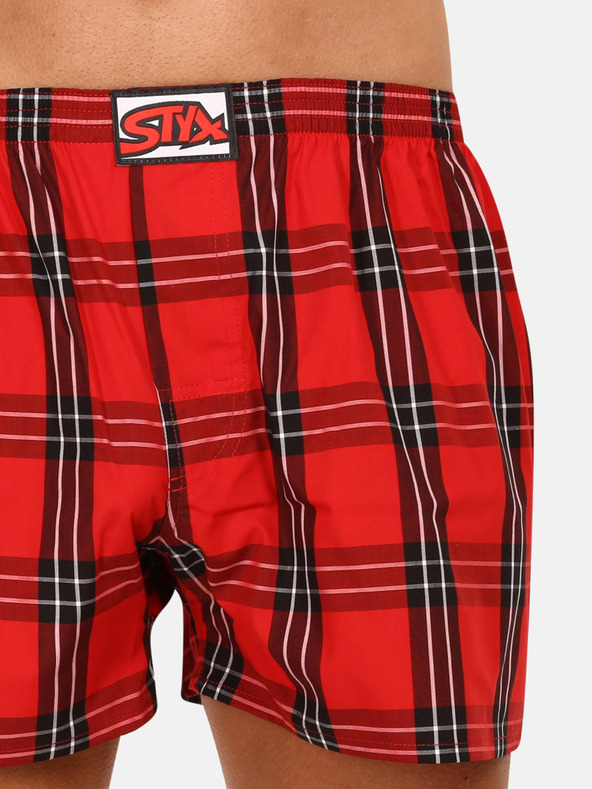 Styx Styx červené pánske kockované šortky