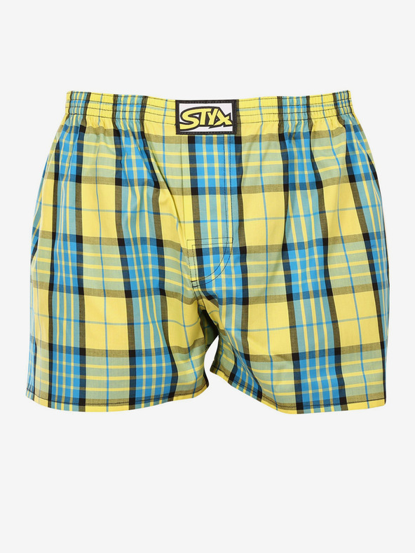 Styx Modro-žlté pánske kockované trenírky Styx