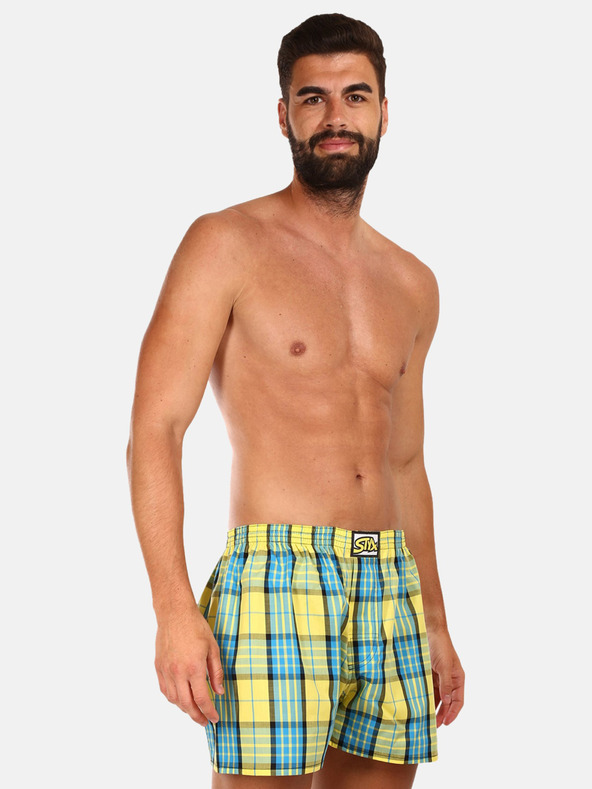 Styx Modro-žlté pánske kockované trenírky Styx