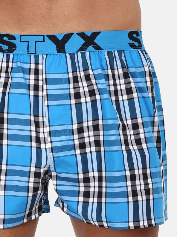 Styx Modré pánske kockované šortky Styx