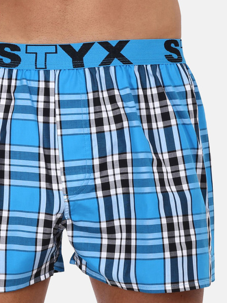 Styx Modré pánske kockované šortky Styx