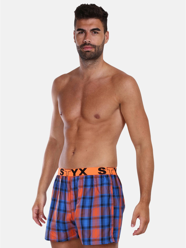 Styx Oranžovo-modré pánske kockované šortky Styx