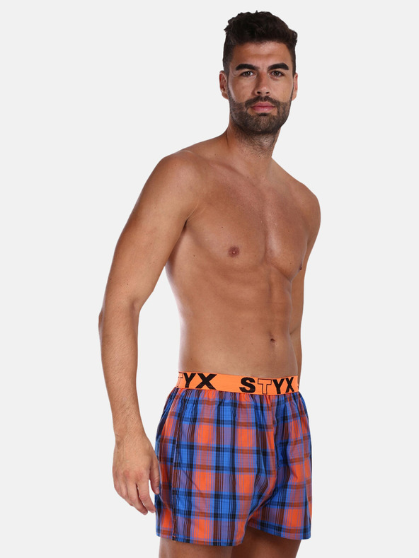 Styx Oranžovo-modré pánske kockované šortky Styx