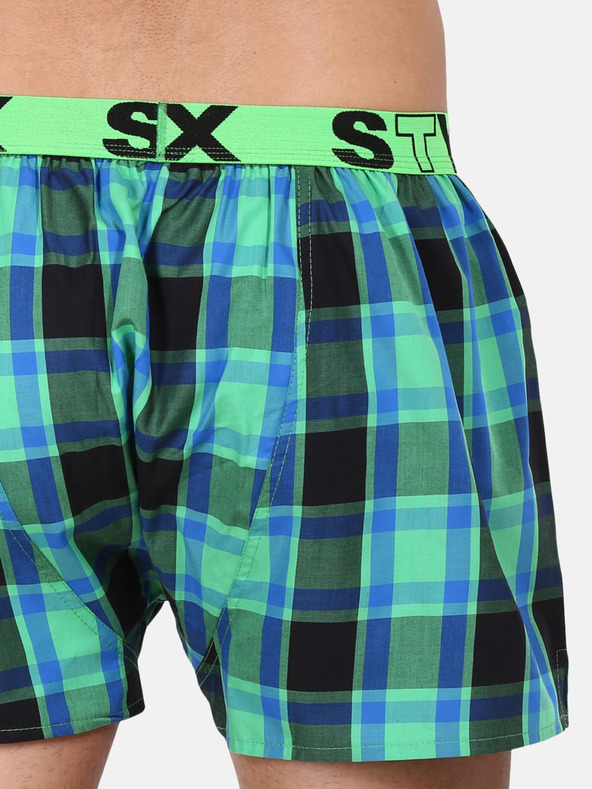 Styx Modro-zelené pánske kockované šortky Styx