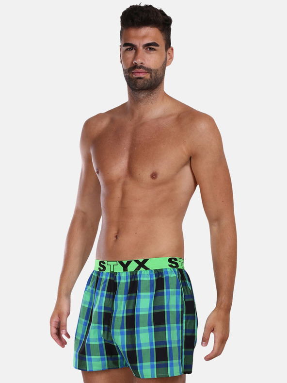 Styx Modro-zelené pánske kockované šortky Styx