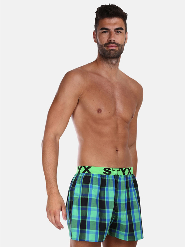 Styx Modro-zelené pánske kockované šortky Styx