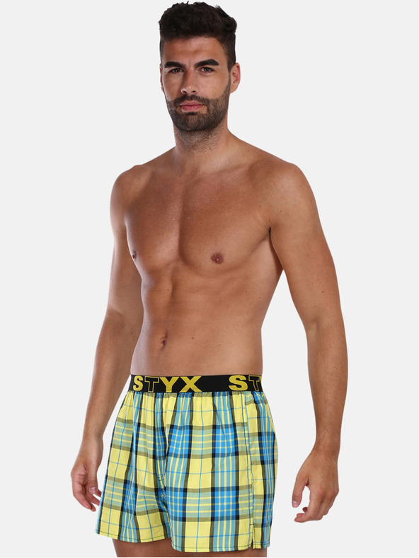 Styx Modro-žlté pánske kockované trenírky Styx