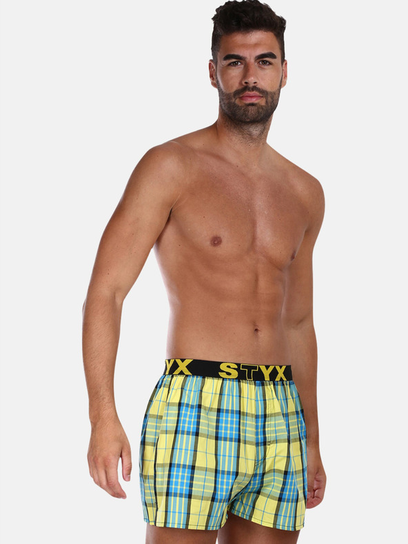 Styx Modro-žlté pánske kockované trenírky Styx