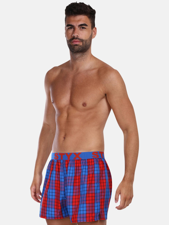 Styx Červené a modré pánske kockované šortky Styx