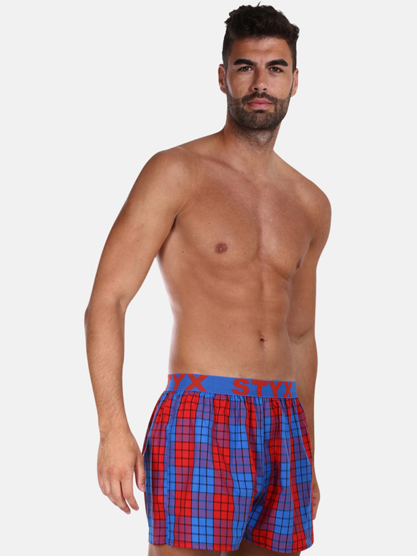 Styx Červené a modré pánske kockované šortky Styx