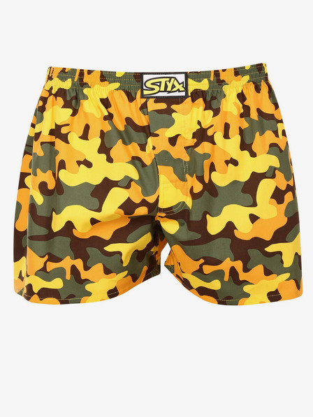 Styx Khaki-žlté pánske vzorované boxerky Styx