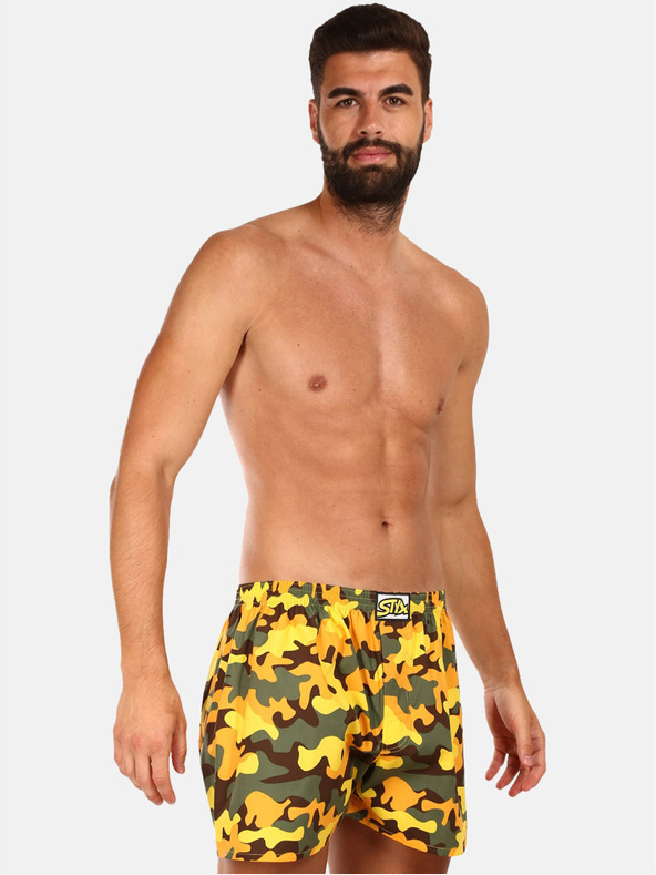 Styx Khaki-žlté pánske vzorované boxerky Styx
