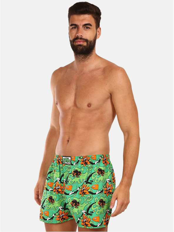 Styx Oranžovo-zelené pánske vzorované boxerky Styx