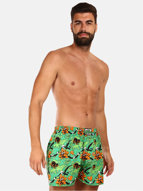 Styx Oranžovo-zelené pánske vzorované boxerky Styx