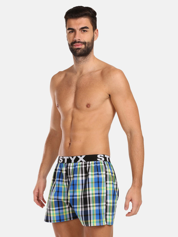 Styx Modro-čierne pánske kockované šortky Styx
