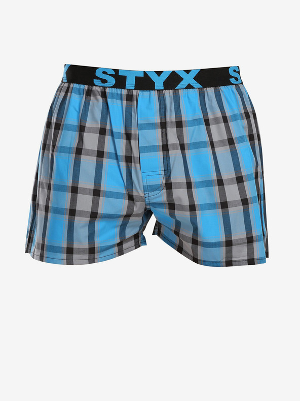 Styx Modré pánske kockované šortky Styx