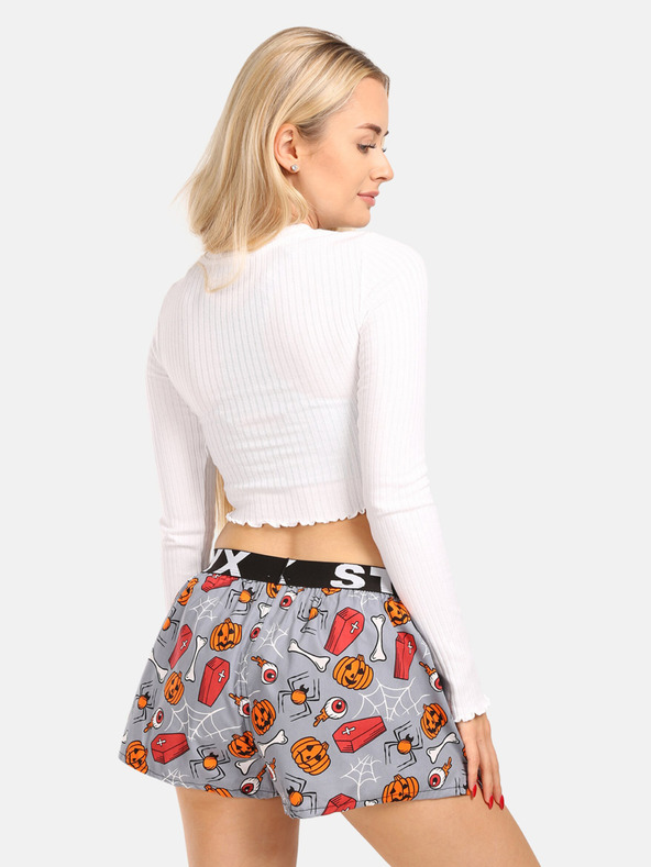 Styx Oranžové a sivé dámske vzorované šortky na spanie Styx halloweenske truhly