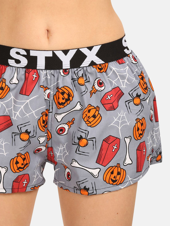 Styx Oranžové a sivé dámske vzorované šortky na spanie Styx halloweenske truhly