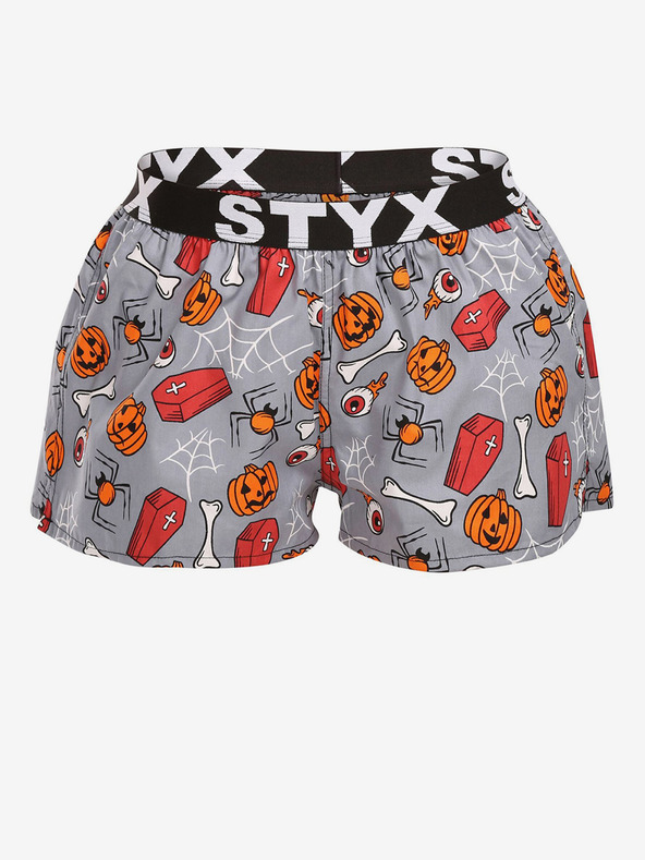Styx Oranžové a sivé dámske vzorované šortky na spanie Styx halloweenske truhly