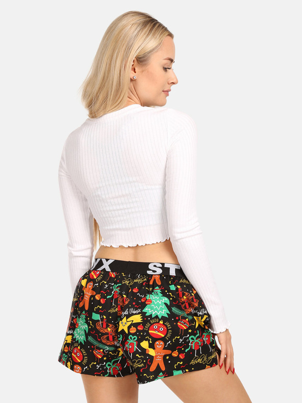 Styx Zeleno-čierne dámske vzorované šortky na spanie Styx Vianočné ozdoby