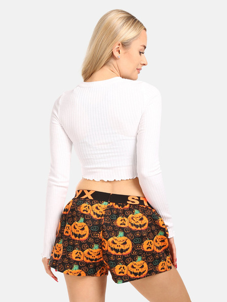 Styx Čierno-oranžové dámske šortky na spanie Styx so vzorom halloweenskej tekvice