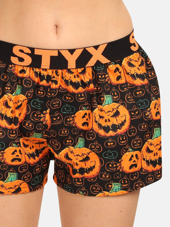 Styx Čierno-oranžové dámske šortky na spanie Styx so vzorom halloweenskej tekvice