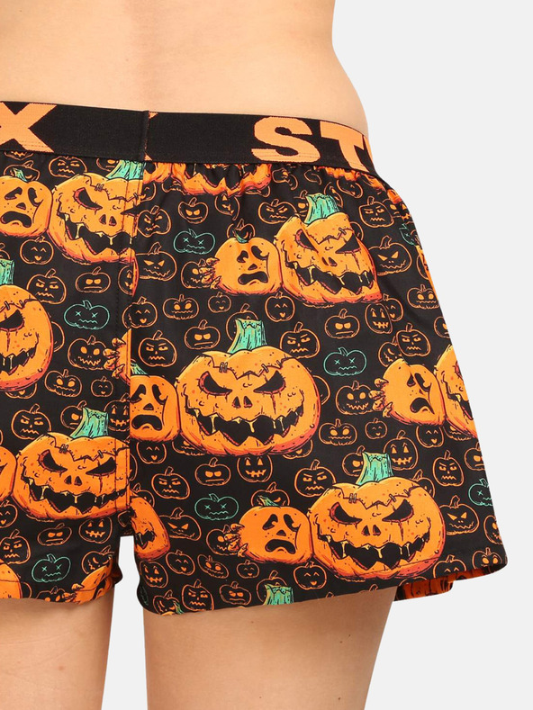 Styx Čierno-oranžové dámske šortky na spanie Styx so vzorom halloweenskej tekvice
