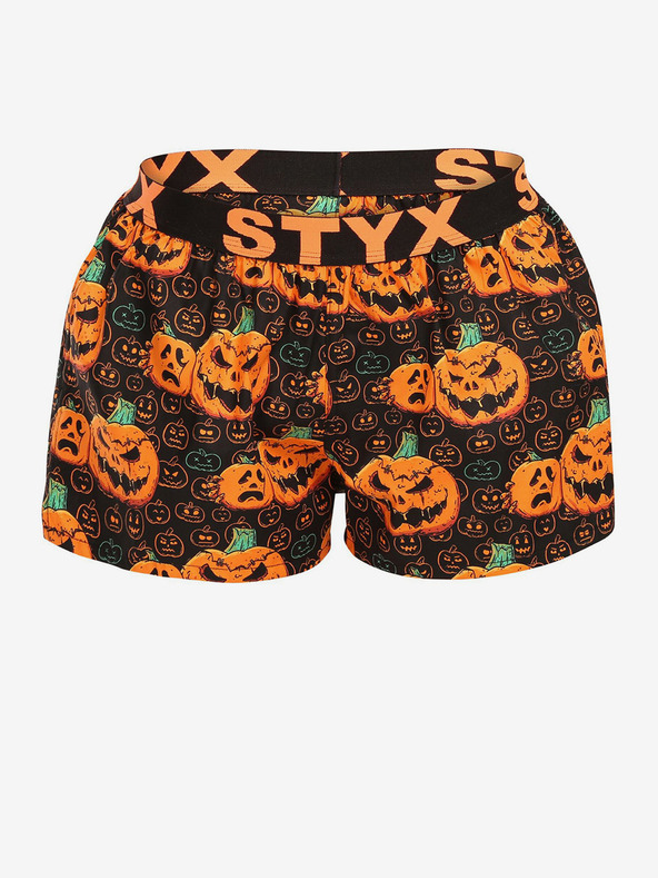 Styx Čierno-oranžové dámske šortky na spanie Styx so vzorom halloweenskej tekvice
