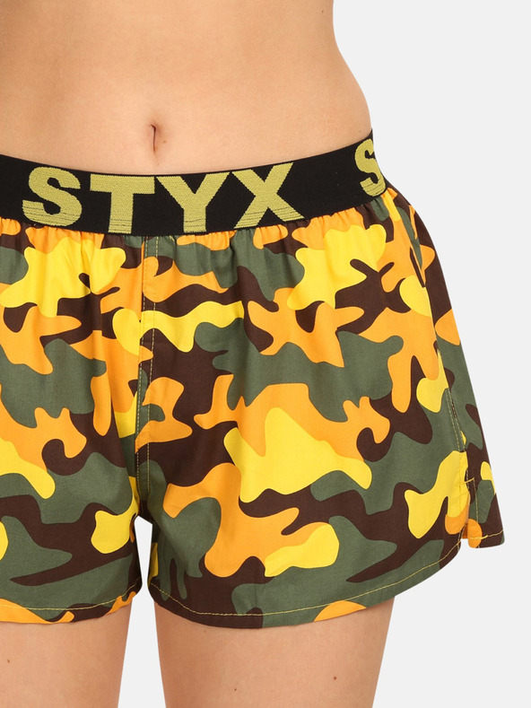 Styx Zelenožlté dámske vzorované šortky na spanie Styx Camouflage