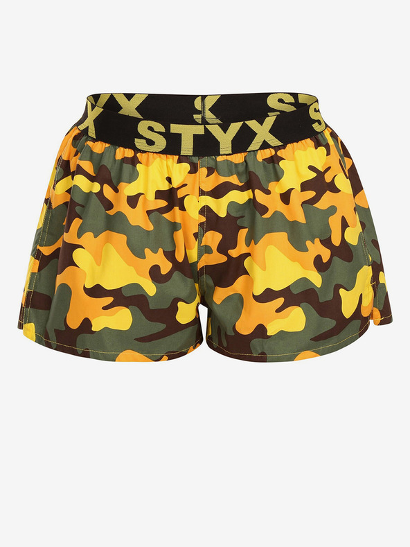 Styx Zelenožlté dámske vzorované šortky na spanie Styx Camouflage
