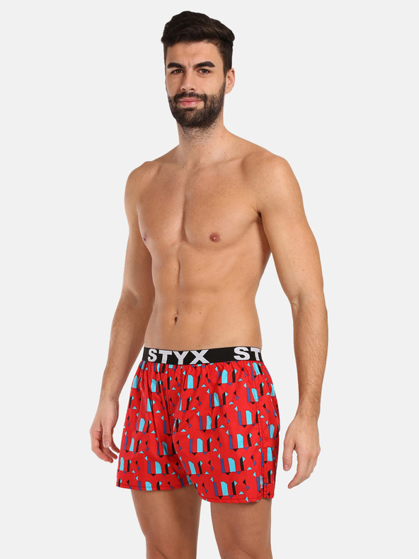 Styx Červené pánske vzorované šortky Styx Vzory