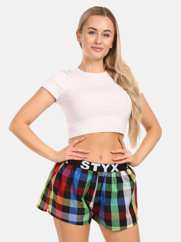Styx Modro-zelené dámske kockované šortky Styx