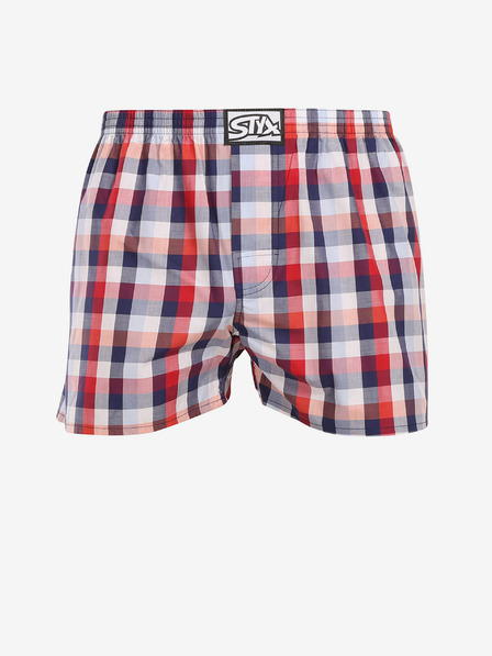 Styx Modré a červené pánske kockované šortky Styx