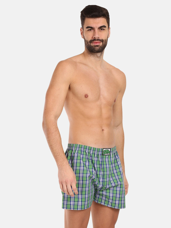 Styx Zelené pánske kockované šortky Styx