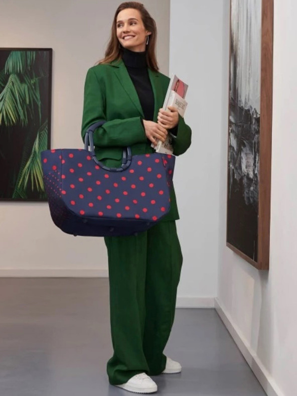 Reisenthel Tmavomodrá dámska bodkovaná taška Reisenthel Loopshopper L Frame Mixed Dots