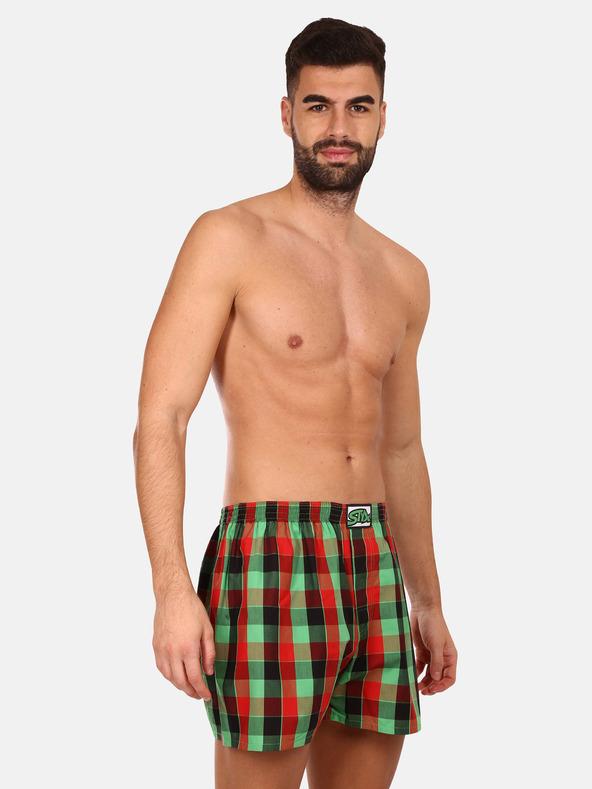 Styx Súprava troch pánskych károvaných šortiek v červenej, žltej a zelenej farbe STYX