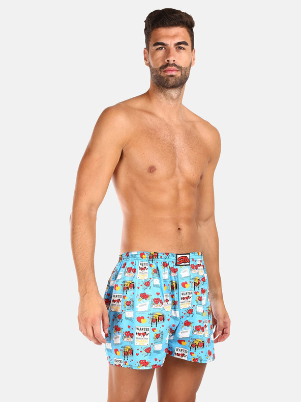 Styx Súprava troch pánskych vzorovaných šortiek v svetlomodrej, sivej a červenej farbe STYX