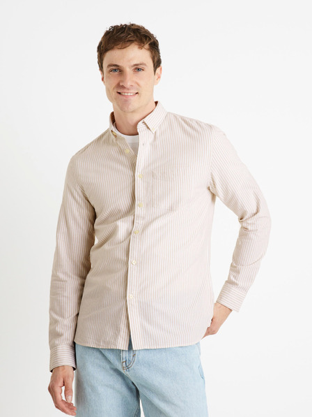 Celio Béžová regular oxford košeľa Celio Caoxfordy
