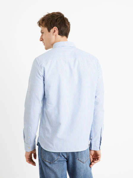 Celio Svetlomodré pánske pruhované tričko regular fit Celio Caoxfordy