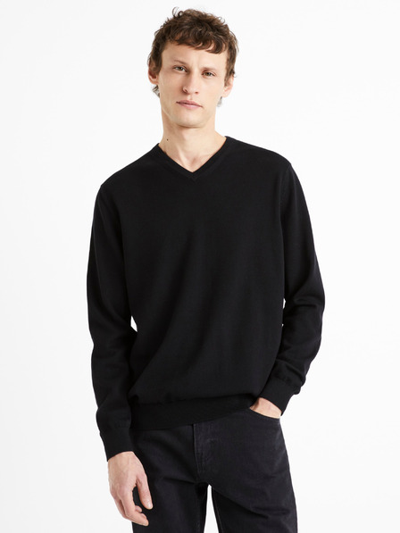 Celio Čierny pánsky sveter Celio Decotonv