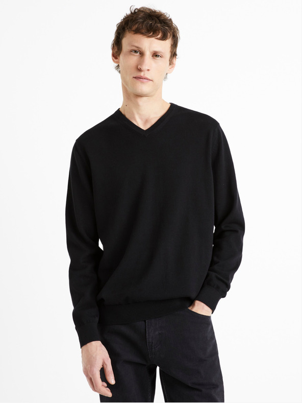 Celio Čierny pánsky sveter Celio Decotonv