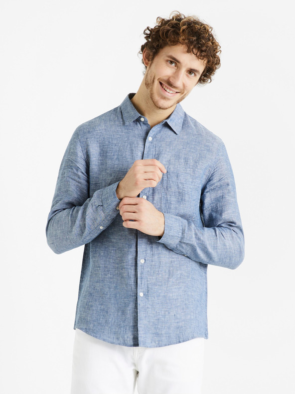 Celio Modrá pánska ľanová košeľa Celio Daflix
