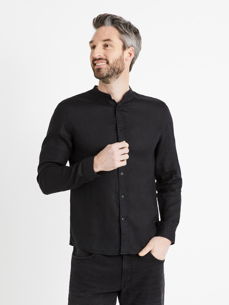 Celio Čierna pánska ľanová košeľa Celio Damaolin