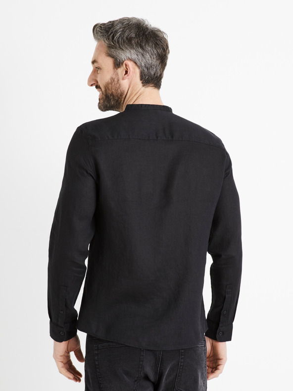 Celio Čierna pánska ľanová košeľa Celio Damaolin