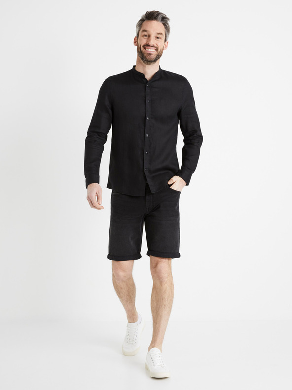 Celio Čierna pánska ľanová košeľa Celio Damaolin
