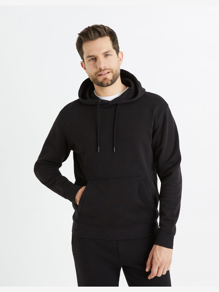 Celio Čierna pánska mikina s kapucňou Celio Fesix