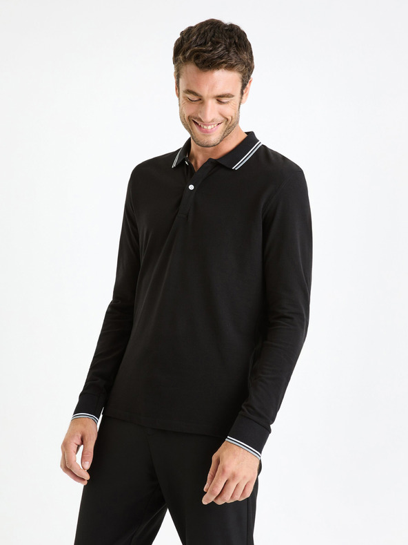 Celio Čierne pánske základné polo tričko Celio Decolml